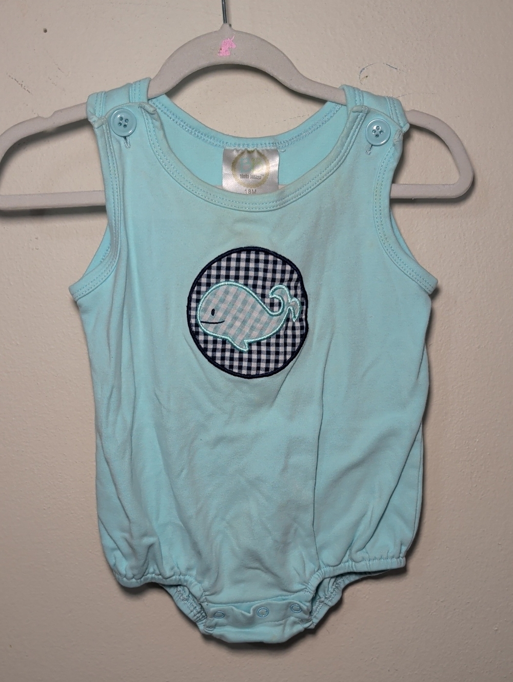 Boutique Blanks Embroidered Whale Bubble Romper Blue 100% Cotton Boys Size 18M - Picture 1 of 4